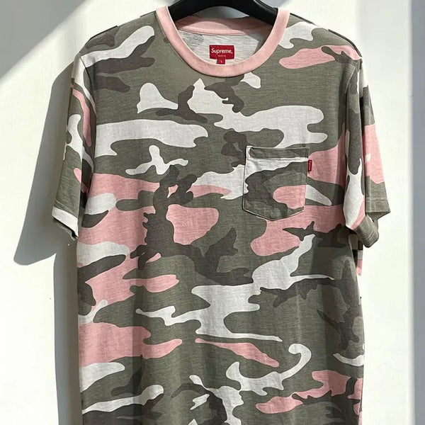 [BUNJANG] Supreme Pink Camo Pocket Short Sleeve T-Shirt (L) / 슈프림 핑크 카모 포켓 반팔 티셔츠