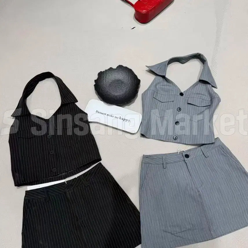 [BUNJANG] Halter Kara Two-Piece Set / [빠른발송] 에보 홀터 카라 투피스