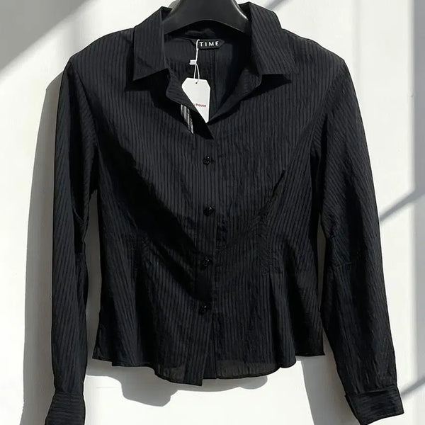 [BUNJANG] TIME Stripe Shirring Shirt / 타임 스트라이프 셔링 셔츠