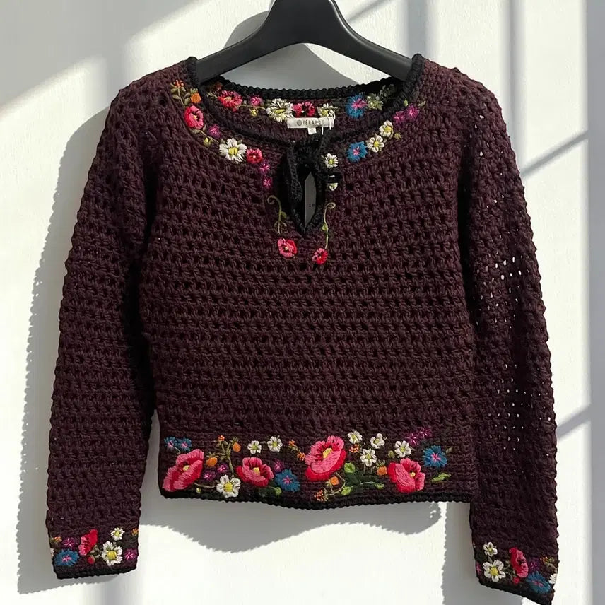 [BUNJANG] Vintage Floral Embroidered Wool Knit / 빈티지 플로럴 자수 울 니트