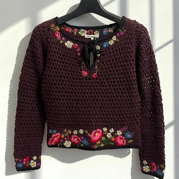 [BUNJANG] Vintage Floral Embroidered Wool Knit / 빈티지 플로럴 자수 울 니트