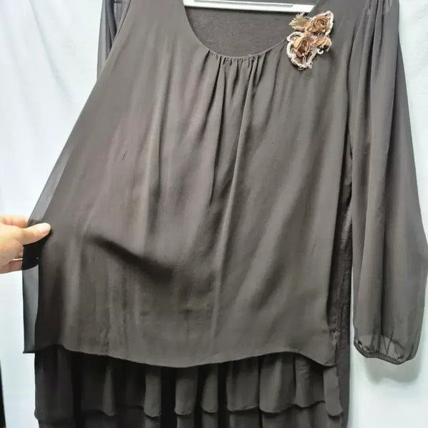[BUNJANG] Chiffon Floral Brooch Blouse - Size 77 / 쉬폰 꽃 브로치 블라우스77