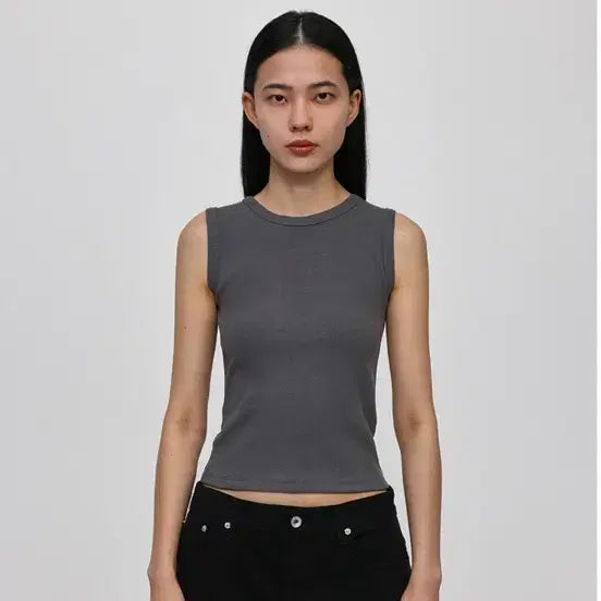 [BUNJANG] Black Up Basic Ribbed Tank Top Charcoal / 블랙업비베이직골지나시차콜나시그레이나시골지민소매옷벼룩옷장정리