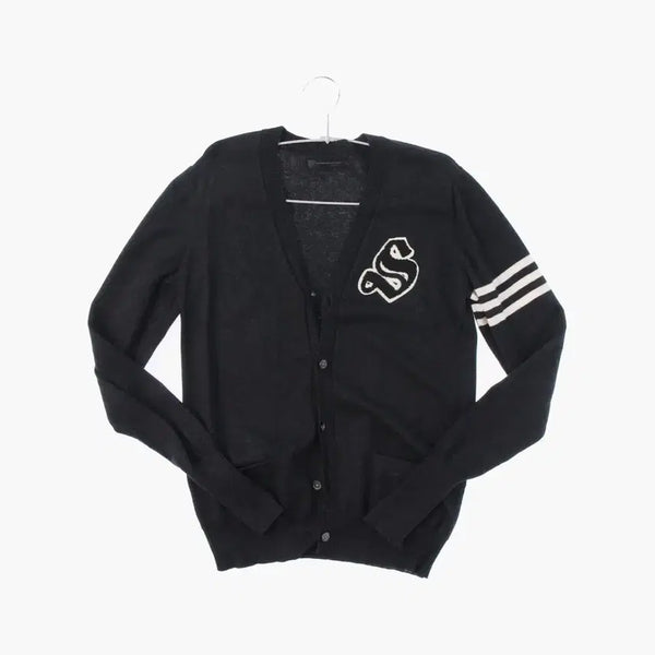 [BUNJANG] Black Knit Basic Cardigan Japanese Vintage Y2K Grunge Archive Ame-kaji / 블랙 니트 베이직 가디건 일본빈티지 y2k 구제 그런지 아카이브 아메카지