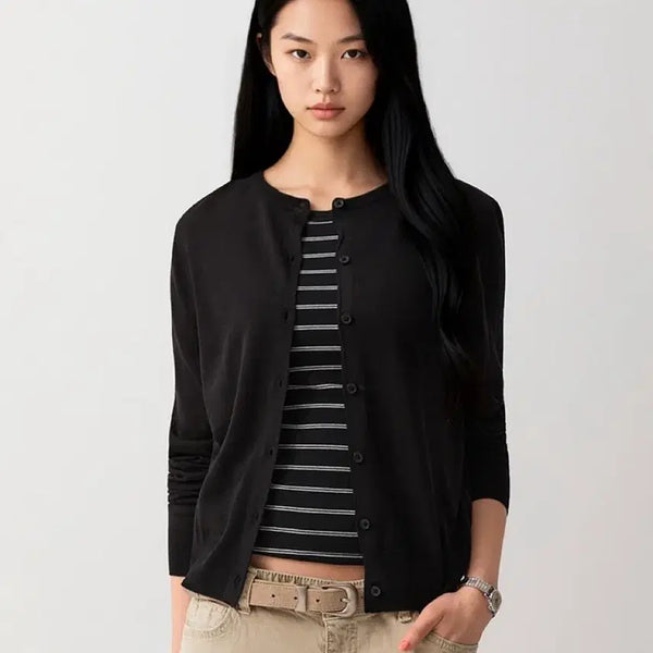 [BUNJANG] Spao Cool Summer Round Neck Cardigan Black / [새상품 교환/판매] 스파오 쿨 썸머 여름 가디건 라운드넥 블랙