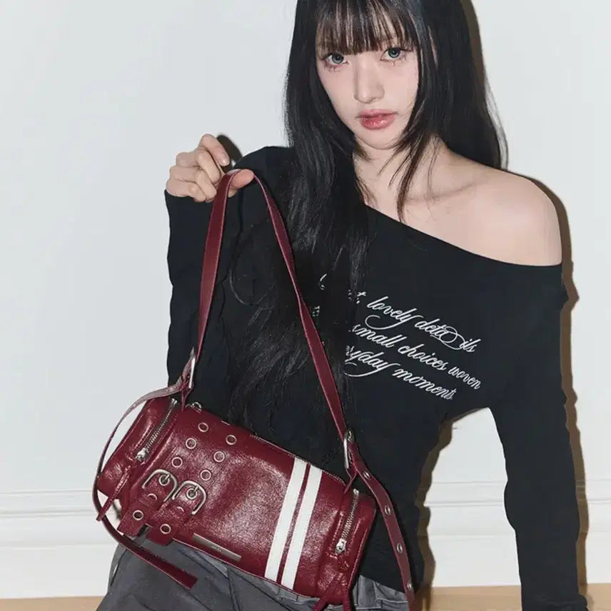 [BUNJANG] ILLICO Line Buckle Cylinder Bag Burgundy / 일리고 라인 버클 실린더 백 버건디