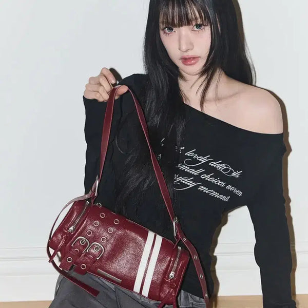 [BUNJANG] ILLICO Line Buckle Cylinder Bag Burgundy / 일리고 라인 버클 실린더 백 버건디