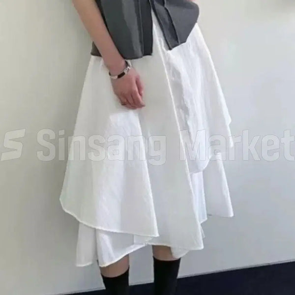 [BUNJANG] Unique Asymmetrical Hem Flare Pleated Ruffled Skirt / [빠른발송] 콩알스커트 플레어 플리츠 주름 셔링 언발 절개 유니크