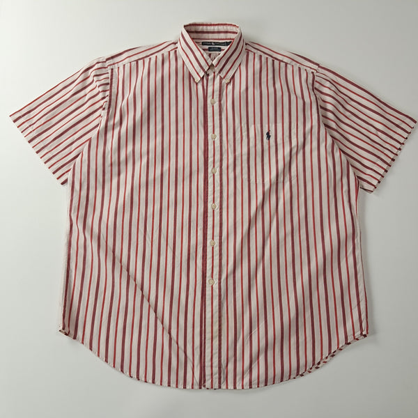 [BUNJANG] Polo Ralph Lauren 90s Faded Red Banker Stripe Short Sleeve Shirt L / CA432 L 폴로 90s 페이디드 레드 뱅커스트라이프 반팔 셔츠 남방