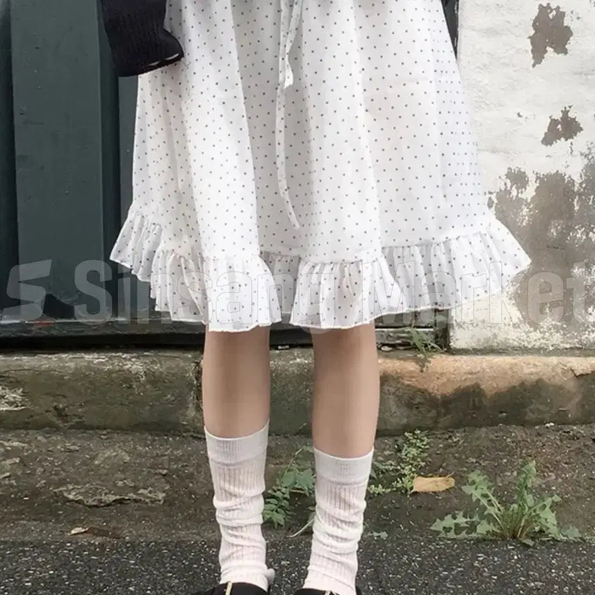 [BUNJANG] Deme Skirt Dot Ribbon Chiffon Unique Layered Banding Lining Mori Girl Style Skirt / [빠른발송] 드미스커트 도트 리본 쉬폰 유니크 레이어드 밴딩 안감 모리녀
