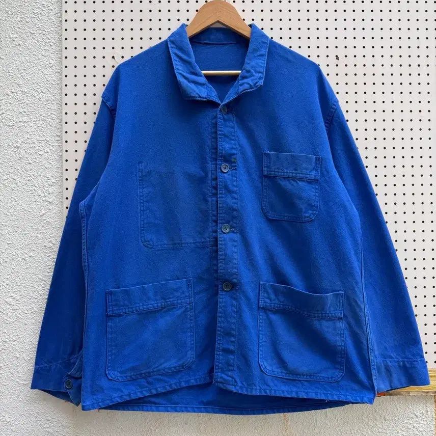 [BUNJANG] 1970s Washed Blue French Work Jacket with Cuff Detail / 1970s WASHED BLUE CUFFS FRENCH 프렌치워크자켓