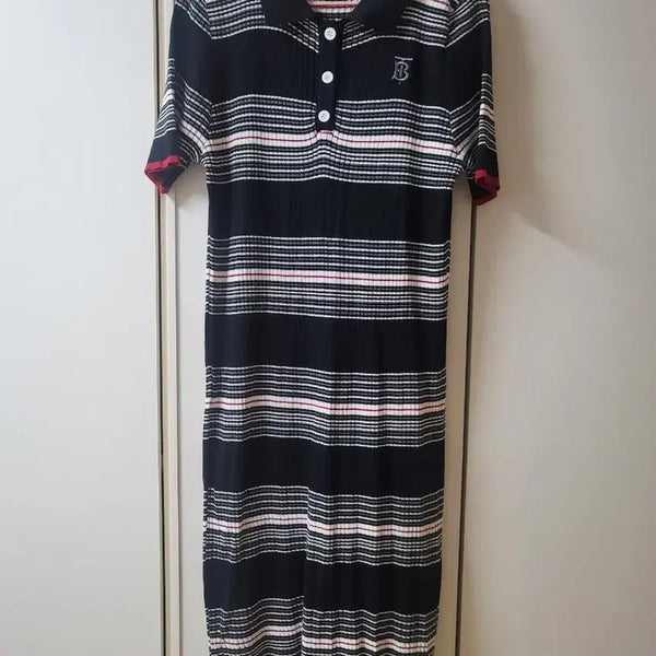 [BUNJANG] Striped Short-Sleeve Collar Dress / 스트라이프 반팔 원피스