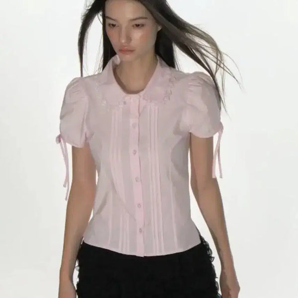 [BUNJANG] Crank Pin-tuck Blouse - Pink / 크랭크 핀턱 블라우스_핑크