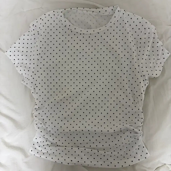 [BUNJANG] Polka Dot Shirring Short Sleeve T-Shirt / 에이블리 지그재그 땡땡이 셔링 반팔티