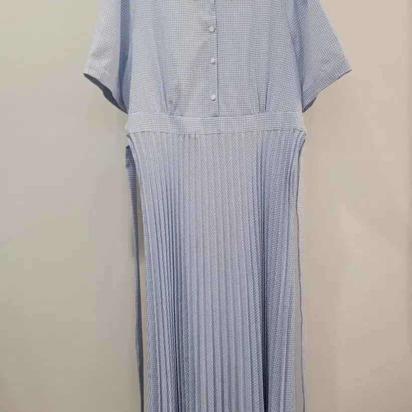 [BUNJANG] Rirancoe Blue Check Pleated Long Dress Plus Size / 리리앤코 하늘색 체크 패턴 플리츠 롱원피스 88~99 빅사이즈