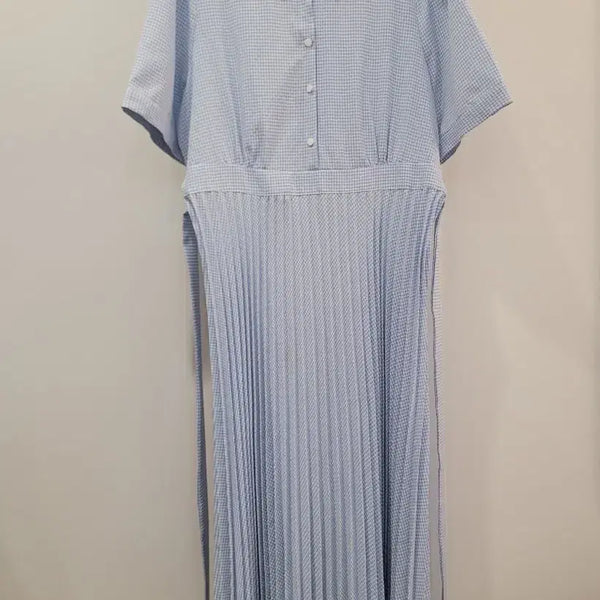 [BUNJANG] Rirancoe Blue Check Pleated Long Dress Plus Size / 리리앤코 하늘색 체크 패턴 플리츠 롱원피스 88~99 빅사이즈