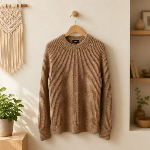[BUNJANG] Theory Cotton Linen Ribbed Crewneck Knit - Beige (Size M) / Theory 띠어리 2021 코튼 린넨 골지 크루넥 니트 M사이즈