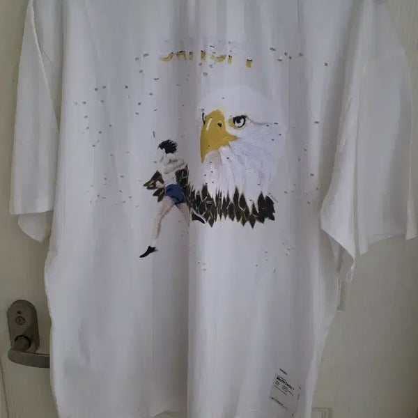[BUNJANG] Satisfy White Short-Sleeve T-Shirt Eagle Printing / 새티스파이 흰색 반팔 티셔츠 독수리 프린팅