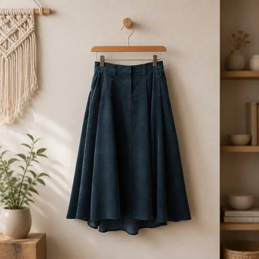 [BUNJANG] System 2025 Flare Cotton Velvet Long Skirt (64-94 Size) / 한섬 시스템 2025 플레어 코튼 벨벳 롱스커트 64-94사이즈