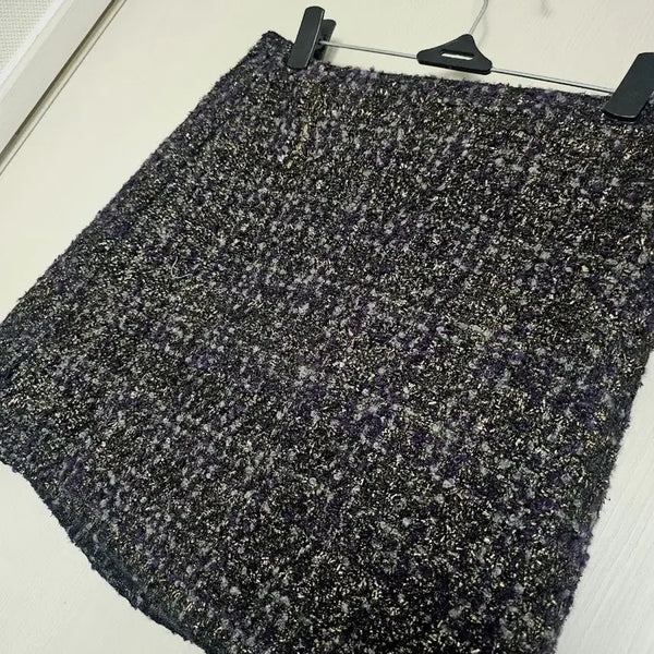 [BUNJANG] Gold Glitter Purple Tweed Skirt (Size S) / 골드 글리터 퍼플 트위드 스커트 S