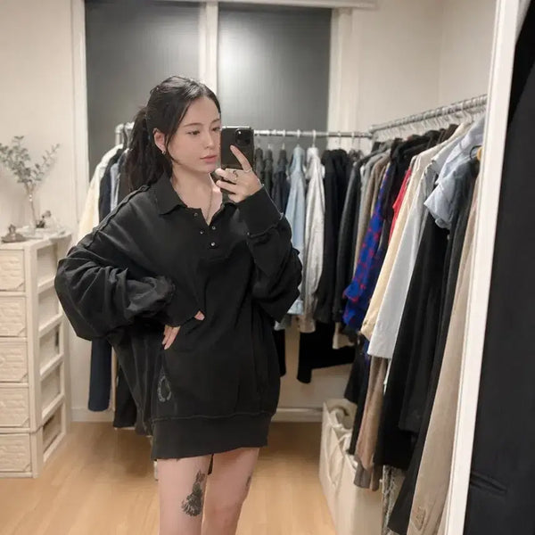 [BUNJANG] Matinkim Cut Out Pigment Pique Sweatshirt Black / 마뗑킴 CUT OUT 피그먼트 피케 스웨트셔츠 블랙 F