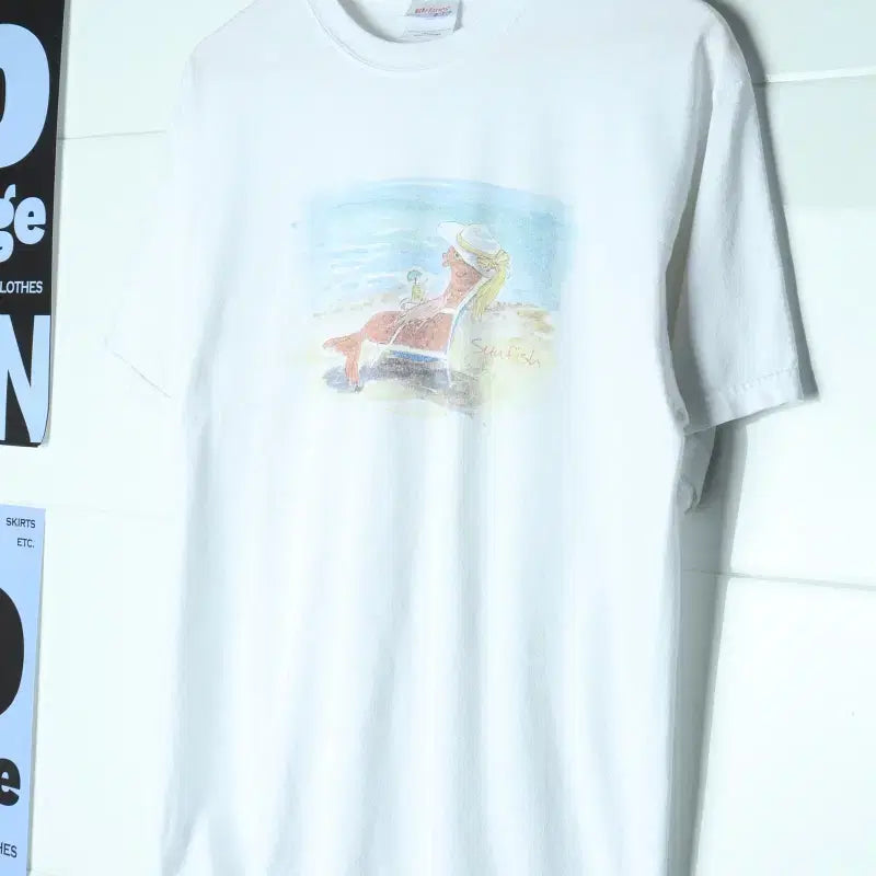 [BUNJANG] Hanes T-Shirt 90s Vintage USA Beach White / W(M-L) 헤인즈 반팔 티셔츠 90S 년대 USA 해변 흰색-H36332