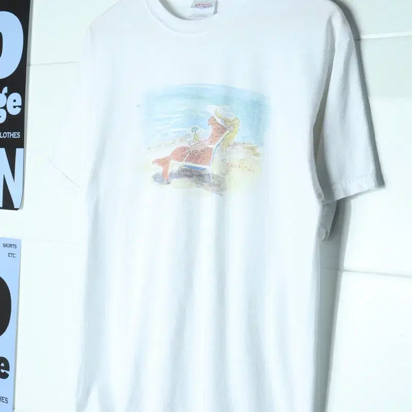 [BUNJANG] Hanes T-Shirt 90s Vintage USA Beach White / W(M-L) 헤인즈 반팔 티셔츠 90S 년대 USA 해변 흰색-H36332