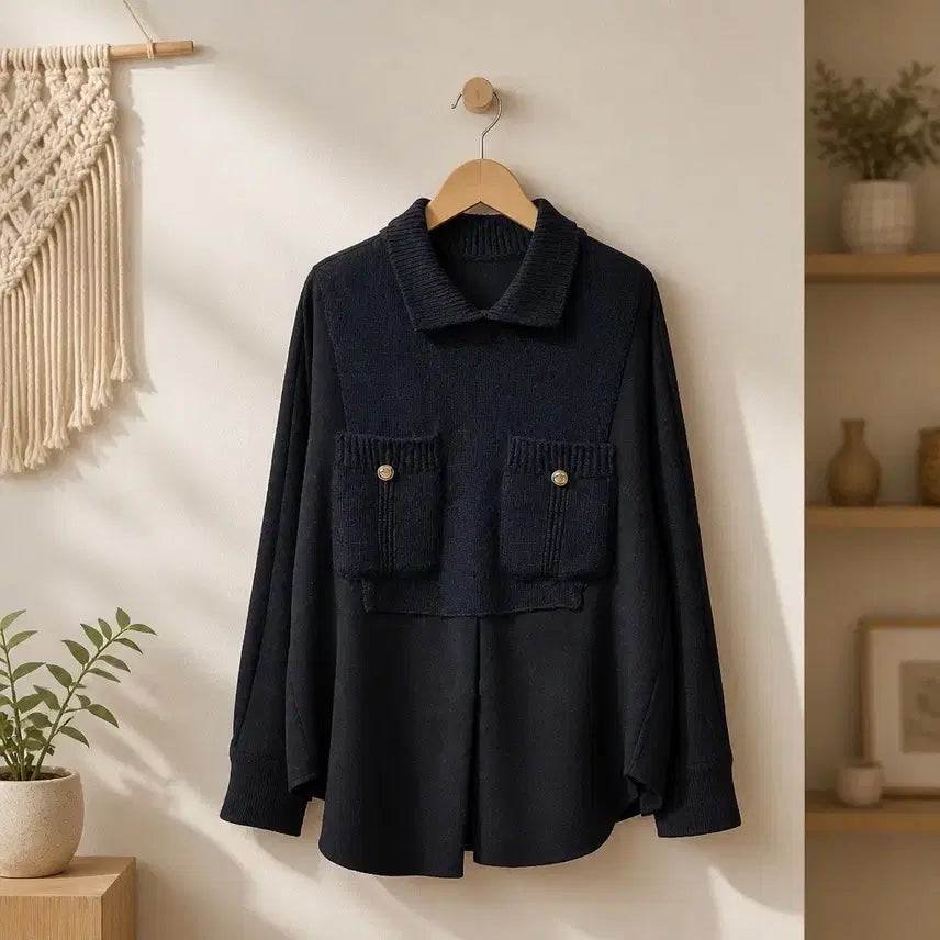 [BUNJANG] System 2023 Knit Layered Oversized Fit Blouse / 한섬 시스템 2023 니트 레이어드 오버핏 셔츠  82-90-160사이즈