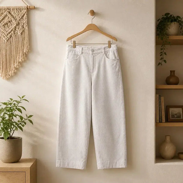 [BUNJANG] SJSJ 2024 Ivory Corduroy Wide Cropped Pants / 한섬 SJSJ 2024 코듀로이 와이드 크롭 팬츠 67-98사이즈