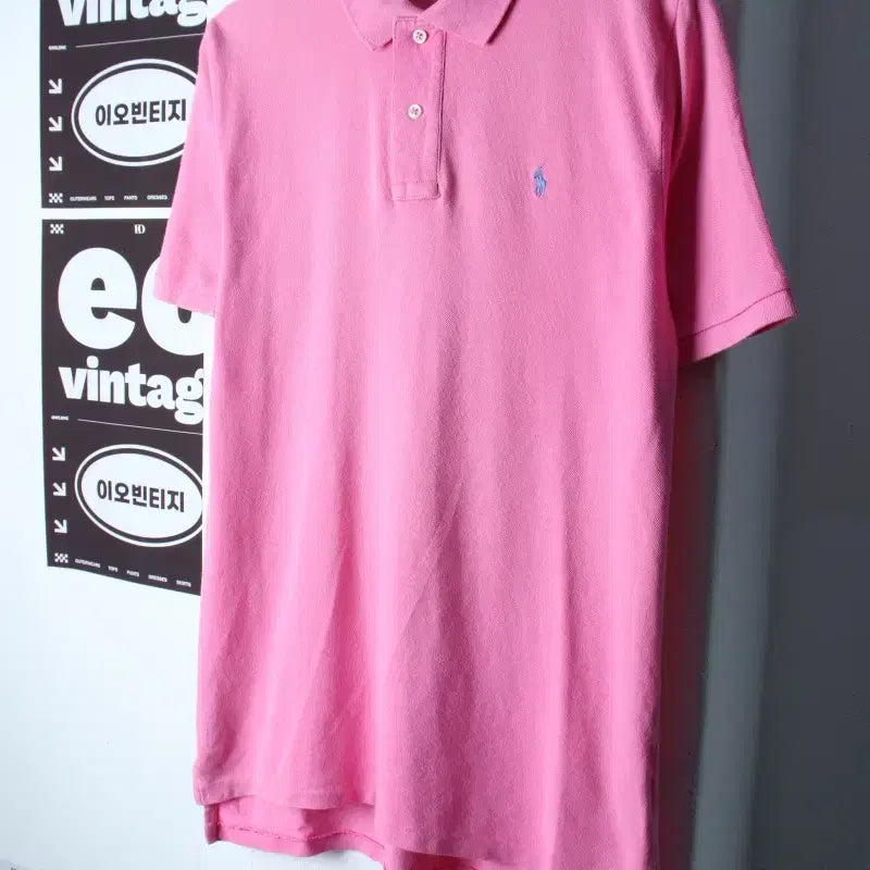 [BUNJANG] Polo Ralph Lauren Women's Pink Solid Pony Short Sleeve Polo Shirt / (L) 폴로 랄프로렌 반팔 카라 티셔츠 핑크 무지 포니 에이징-H36368
