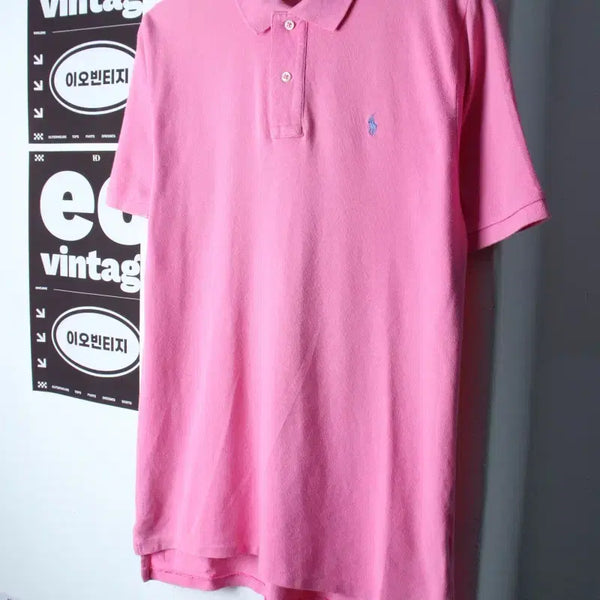 [BUNJANG] Polo Ralph Lauren Women's Pink Solid Pony Short Sleeve Polo Shirt / (L) 폴로 랄프로렌 반팔 카라 티셔츠 핑크 무지 포니 에이징-H36368