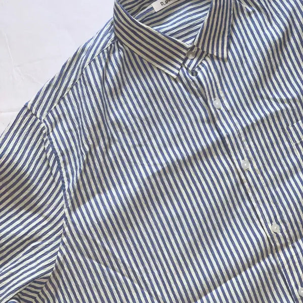 [BUNJANG] Big Size Seersucker Summer Shirt - Striped Men's Casual Shirt (2XL) / 새상품 빅사이즈셔츠 시어서커 여름셔츠 스트라이프 남방 2xl