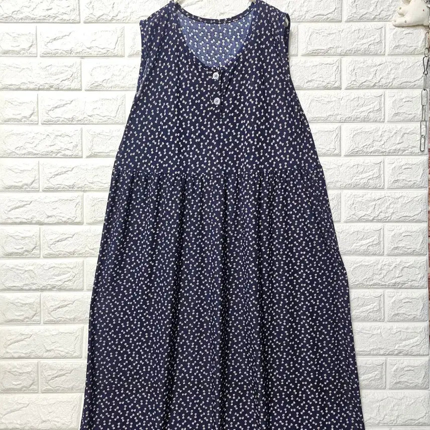 [BUNJANG] Ribbon Pattern Sleeveless Maxi Dress / 리본패턴 민소매 원피스