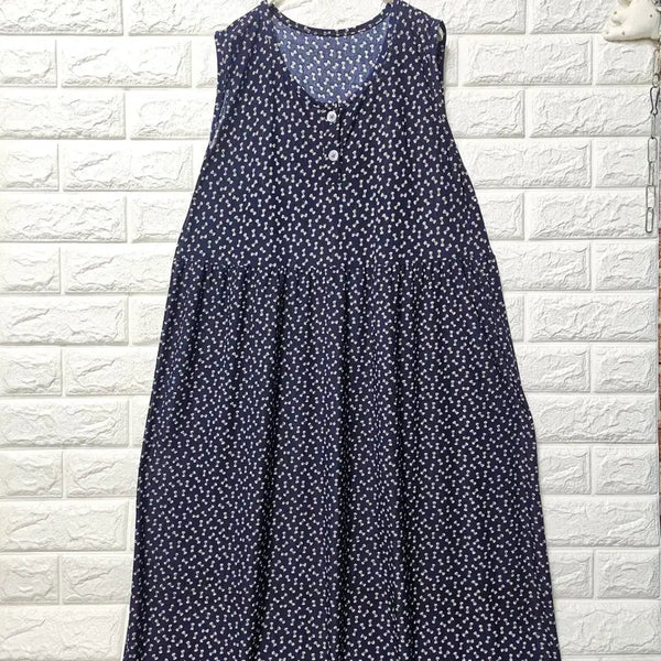 [BUNJANG] Ribbon Pattern Sleeveless Maxi Dress / 리본패턴 민소매 원피스
