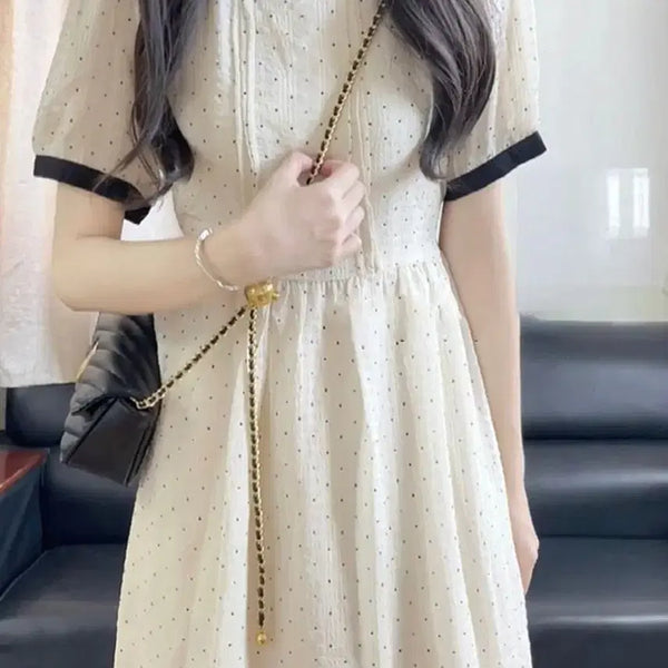 [BUNJANG] Colorblock Polka Dot Dress - M / 배색 도트 원피스-M