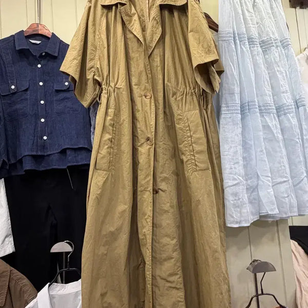 [BUNJANG] Collar String Long Shirt Dress (Outer Optional) / [새상품] 카라 스트링 롱 셔츠원피스 (아우터 겸용)