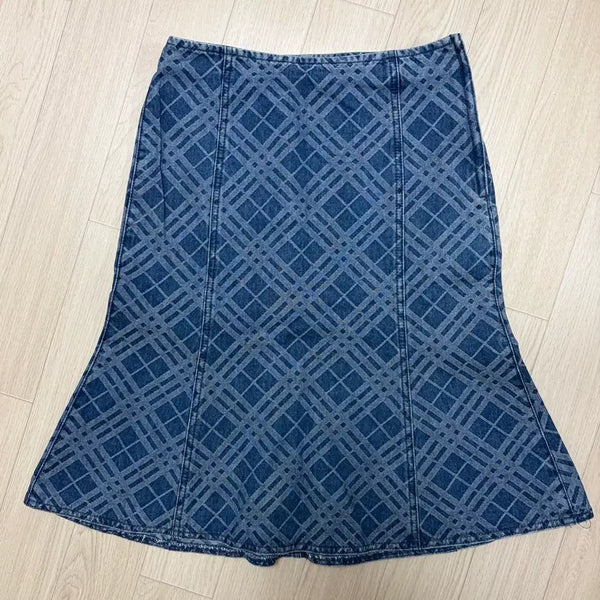 [BUNJANG] Burberry London Check Denim Midi Skirt / 버버리 런던제님스커트