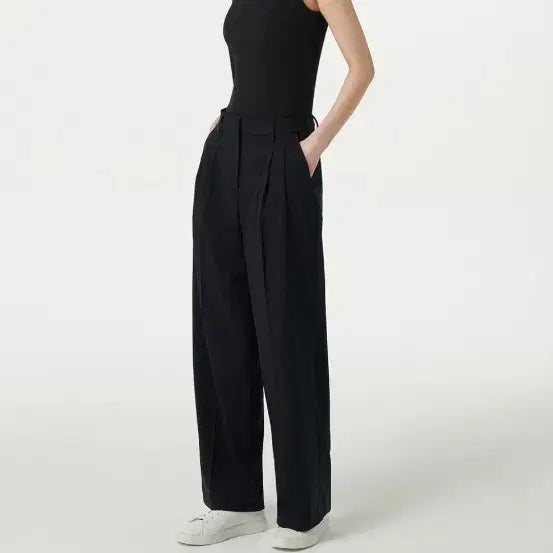[BUNJANG] Musinsa Standard Lightweight High Waist Wide Hidden Banding Slacks [Black] / 1회 착용) 무신사 스탠다드 라이트웨이트 하이 웨이스트 와이드 히든 밴딩 슬랙스 [블랙]