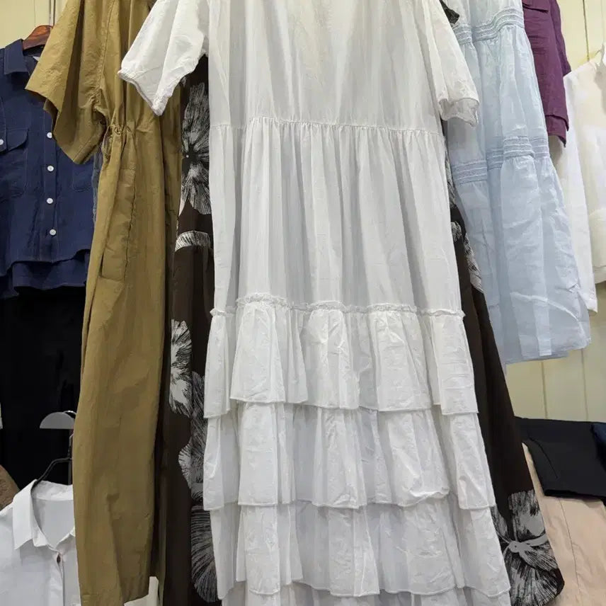 [BUNJANG] White Frill Tiered Long Dress / [새상품] 화이트 프릴 캉캉 롱원피스