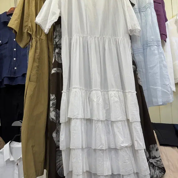[BUNJANG] White Frill Tiered Long Dress / [새상품] 화이트 프릴 캉캉 롱원피스