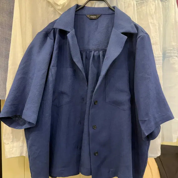 [BUNJANG] Natural Linen Open Collar Pocket Short-Sleeve Jacket Shirt / [새상품] 내츄럴 린넨 오픈카라 포켓 반팔 자켓 셔츠