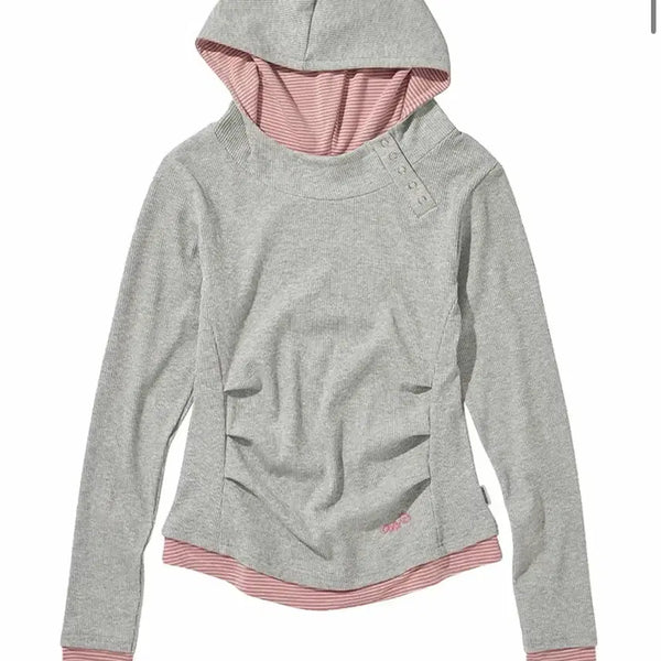 [BUNJANG] Oursewer Layered Button Pintuck Slim Hoodie Melange / 아워세이아워 레이어드 버튼 핀턱 슬림 후드 메란지