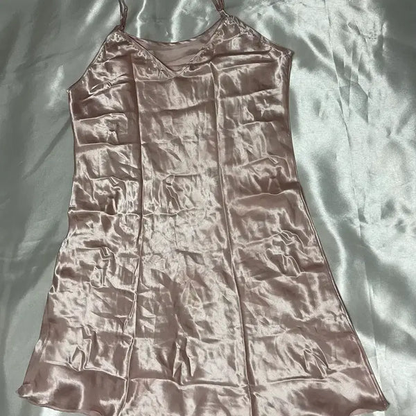 [BUNJANG] Satin Slip Dress Set (Pink & Beige) / 새틴 슬립 원피스 핑크&베이지 2장