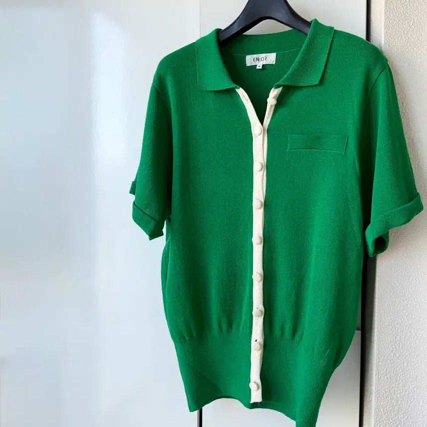 [BUNJANG] ENOR Button Pullover Knit Cardigan (Green) / 엔오르 ENOR button pull over knit 반팔 카라 니트 가디건 그린 초록색