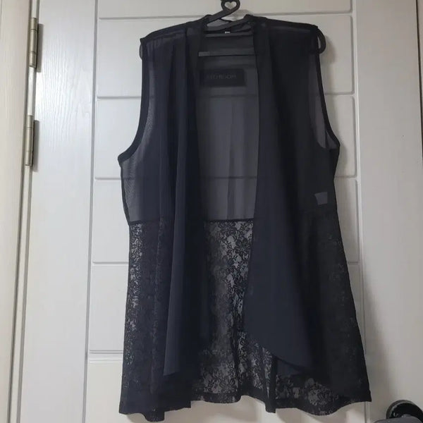 [BUNJANG] Black Lace Chiffon Sleeveless Vest / 검정 레이스 쉬폰 민소매 조끼F
