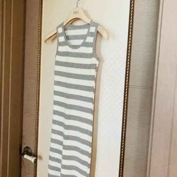 [BUNJANG] Stripe Ribbed Knit Sleeveless Dress / 스트라이프 원피스