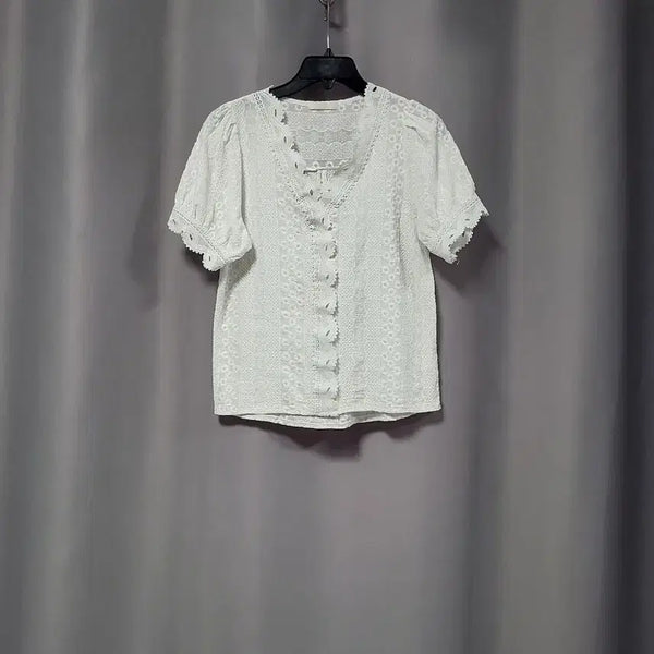 [BUNJANG] Le Shop Lace Floral Embroidery Blouse / 르샵 레이스 꽃자수 블라우스