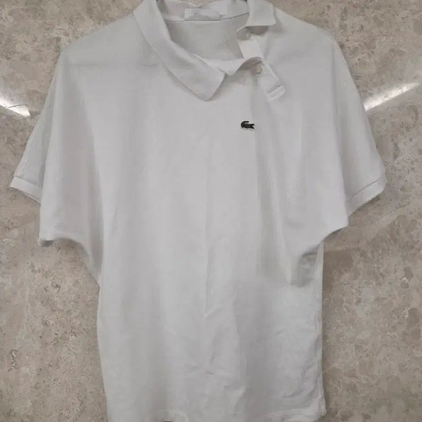 [BUNJANG] Lacoste White Striped Collar Polo T-Shirt Size 34 / 라코스테 가오리 사선 카라 폴로 반팔 34사이즈