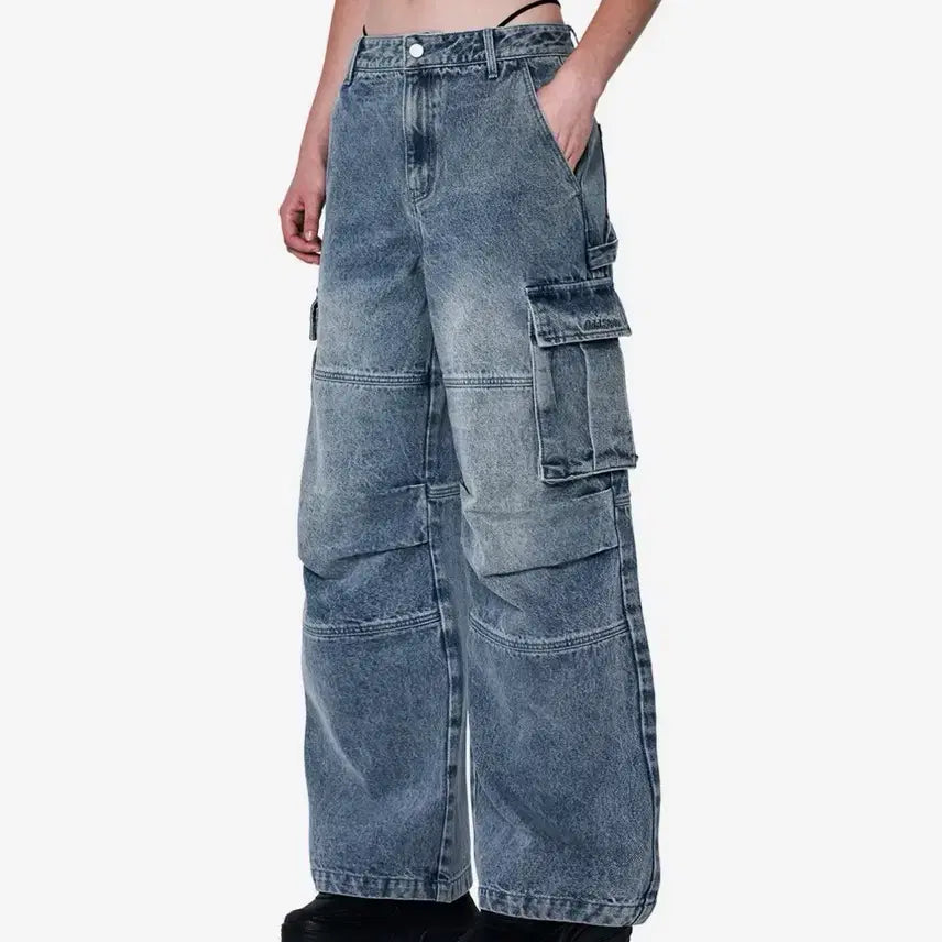 [BUNJANG] ODD STUDIO Cargo Wide Parachute Denim Pants M / 오드스튜디오 카고 와이드 파라슈트 데님 팬츠 M