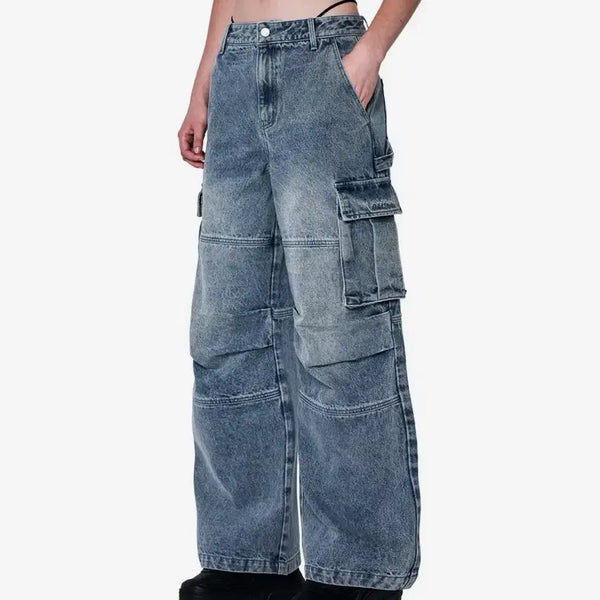 [BUNJANG] ODD STUDIO Cargo Wide Parachute Denim Pants M / 오드스튜디오 카고 와이드 파라슈트 데님 팬츠 M